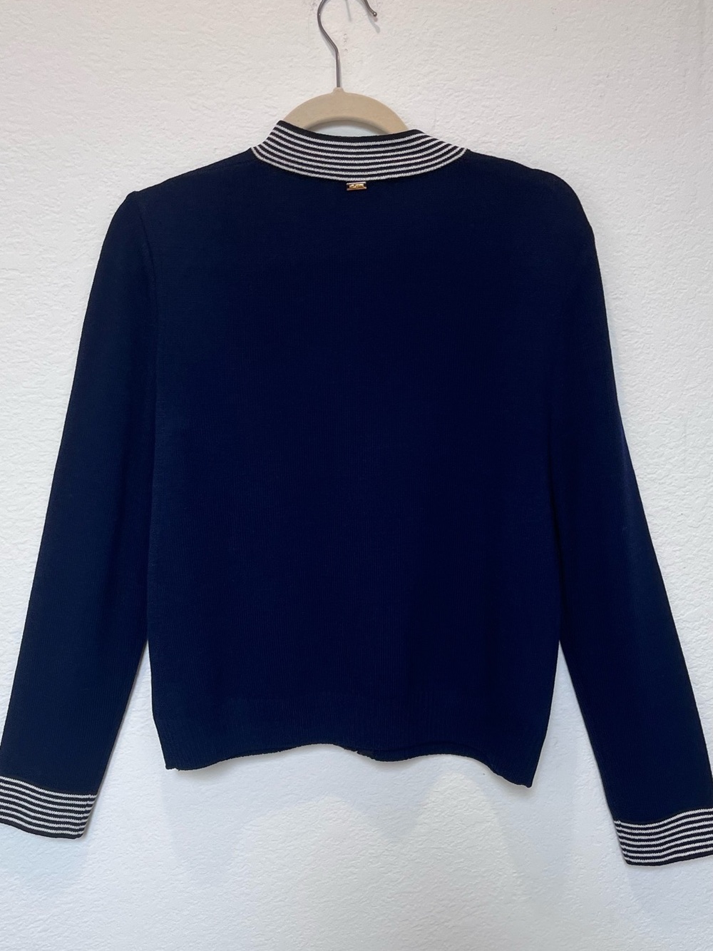 St. John Sport Navy and White &Black Striped Knit Zip Jacket - Picture 3 of 9